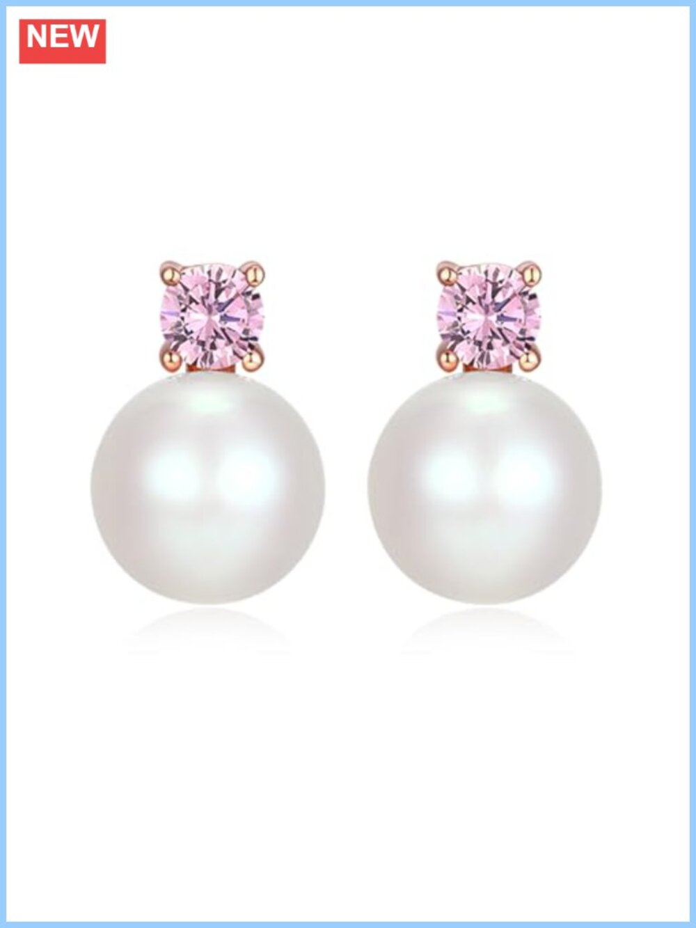 Freshwater Pearl CZ Stud Earrings 925 Sterling Silver 18K Rose Gold Plated